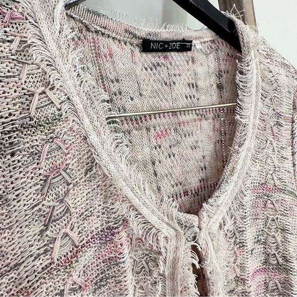 Nic + Zoe Pastel Multicolor Cardigan Sweater Linen Blend Fringe Hem NWT … - Picture 3 of 12